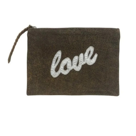 Love Distressed Leather Clutch - Picture 1 of 3